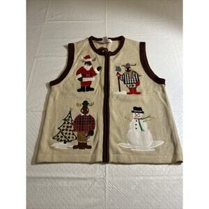 Bechamel Vintage Christmas Sweater Vest Reindeer Applique Embroidered Sz Med